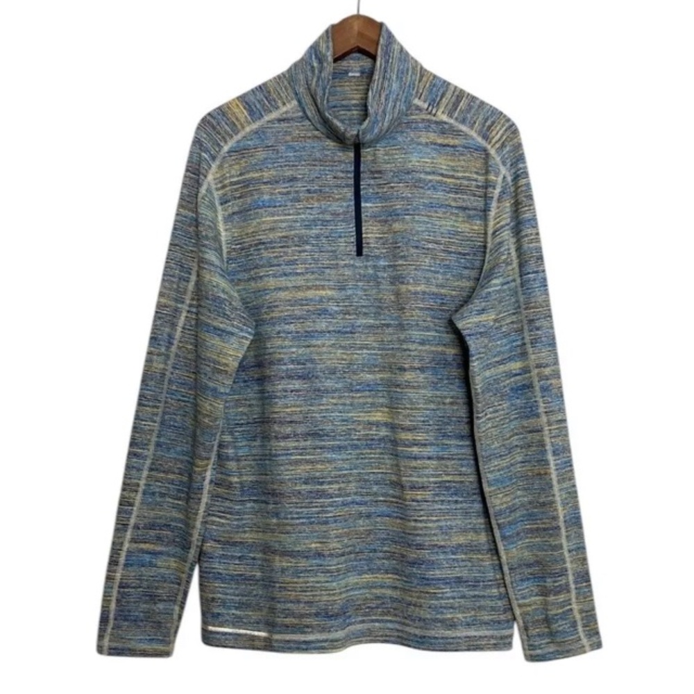 Lululemon Shirt Mens Large Blue Yellow Surge Warm 1/2 Zip Long Sleeve Mid Layer